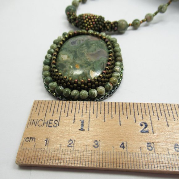 Rhyolite bead embroidered Necklace - Picture 7 of 15